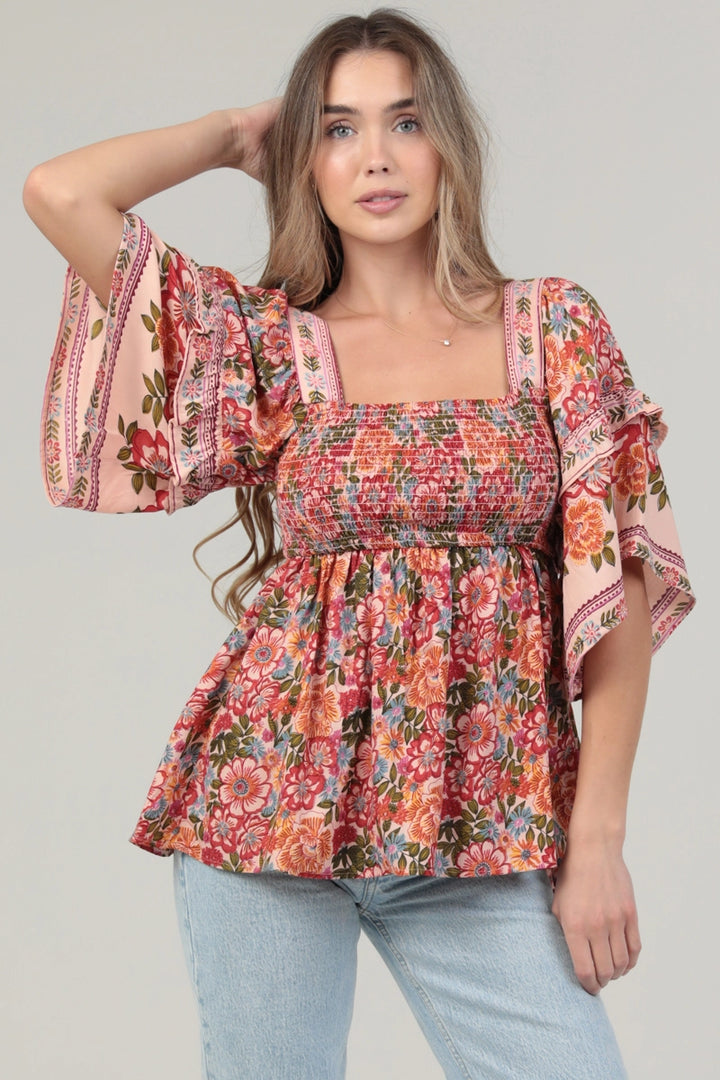 Square Neck Ruffle Sleeve Top