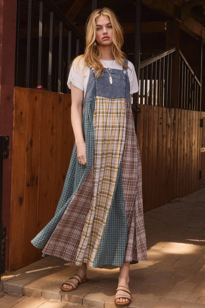Patchwork Denim Overall Dress