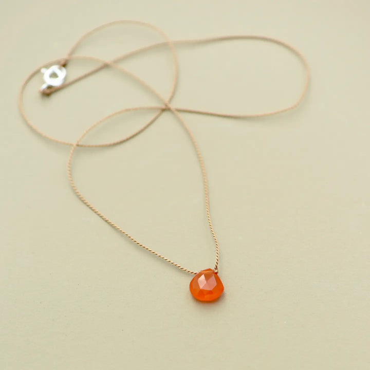 Teardrop Gemstone Necklace On Silk Cord