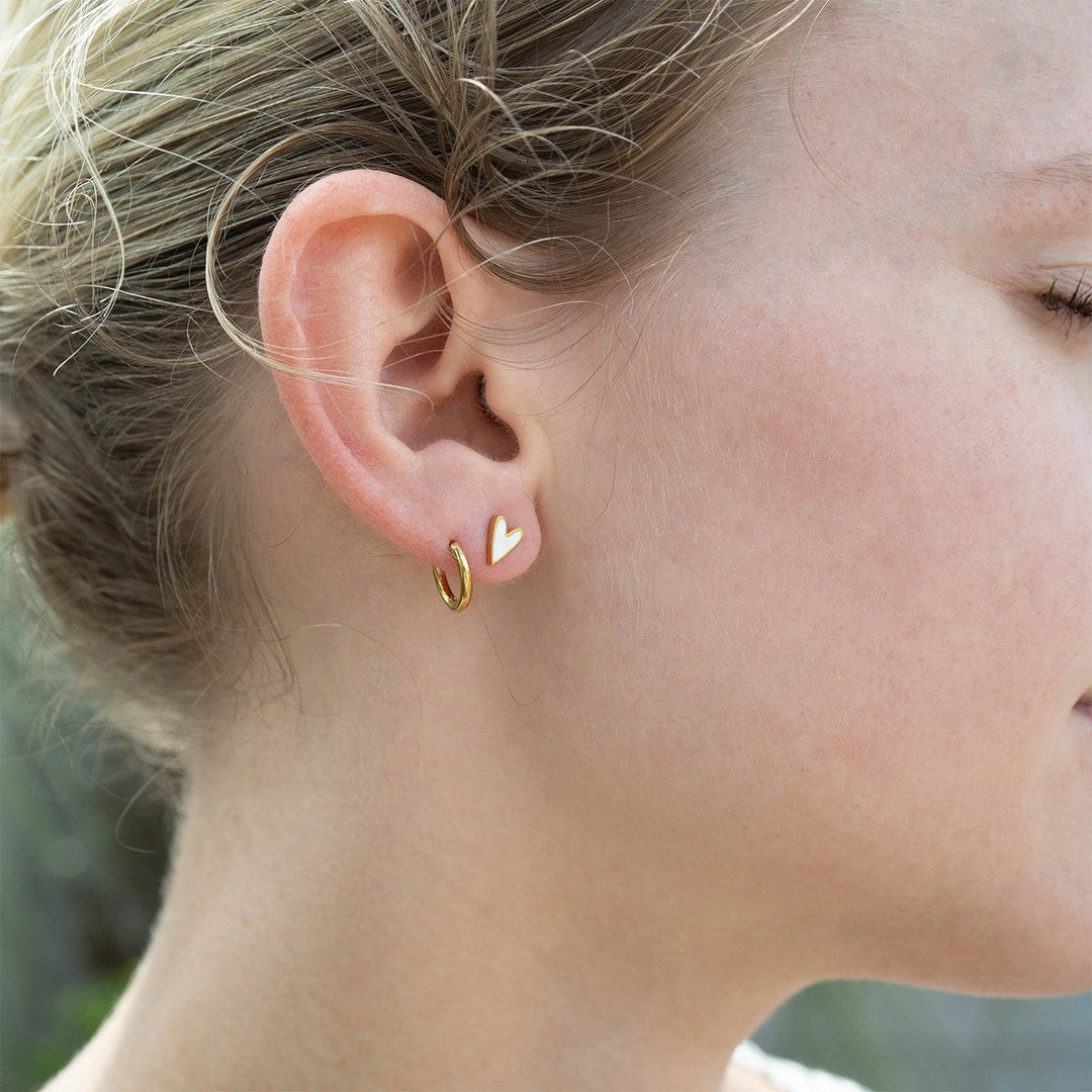 18K Gold + White Heart Studs