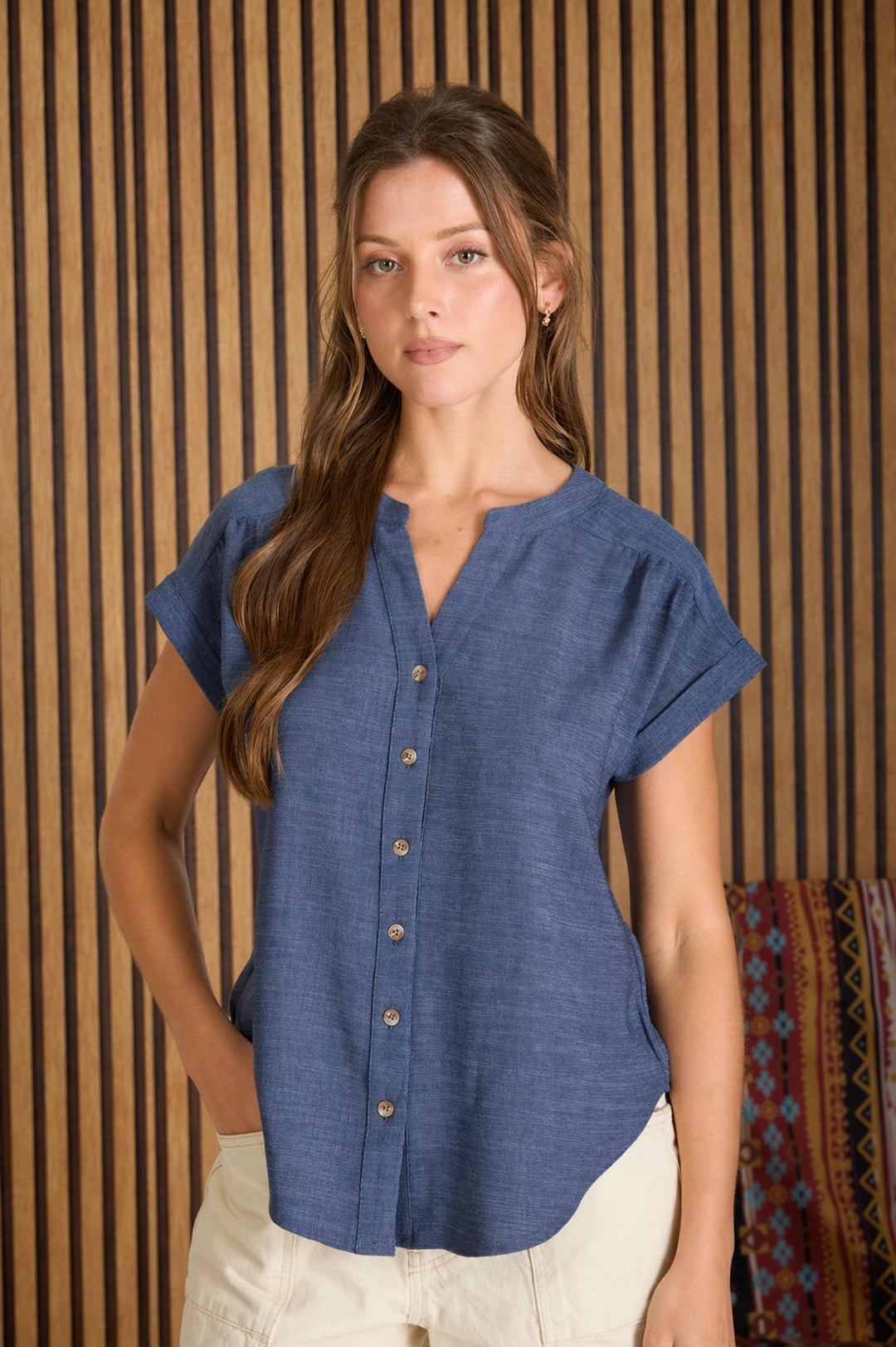 Cuffed Sleeve Button Down Top