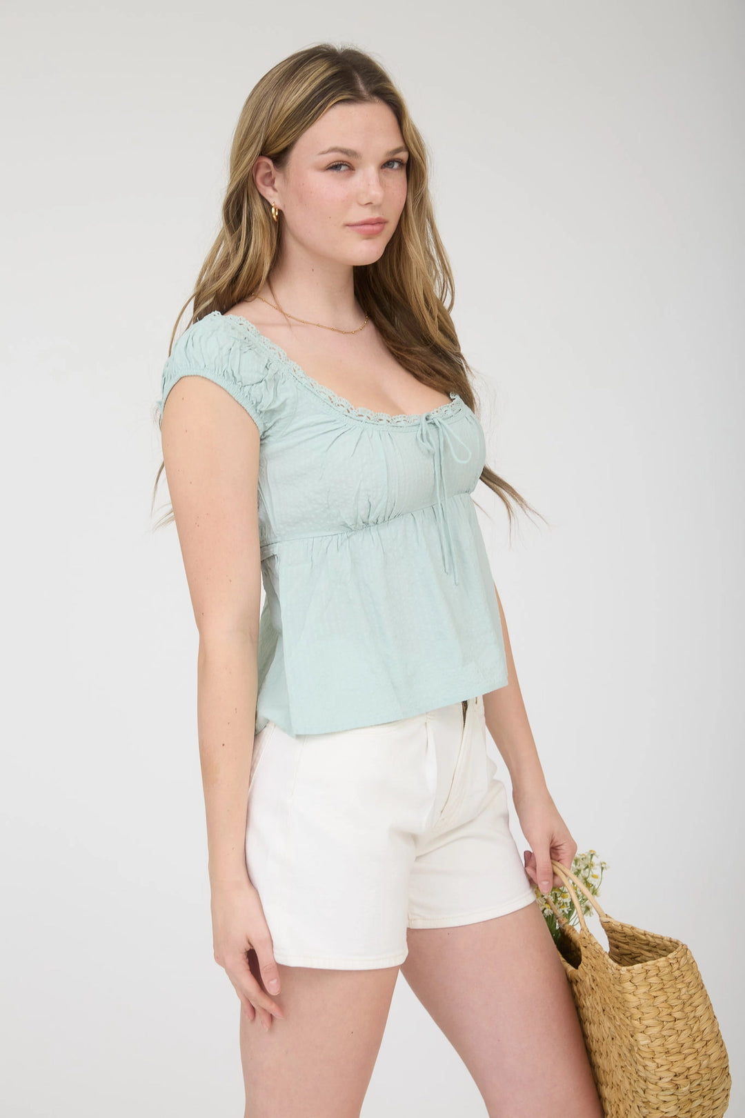 Stripe Lace Short Sleeve Top