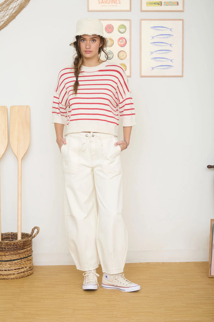 Striped Short Sleeve Sweater