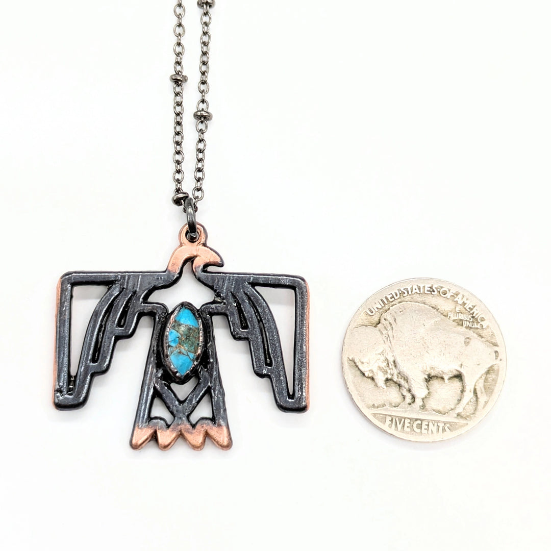 Gunmetal Thunderbird With Turquoise Necklace
