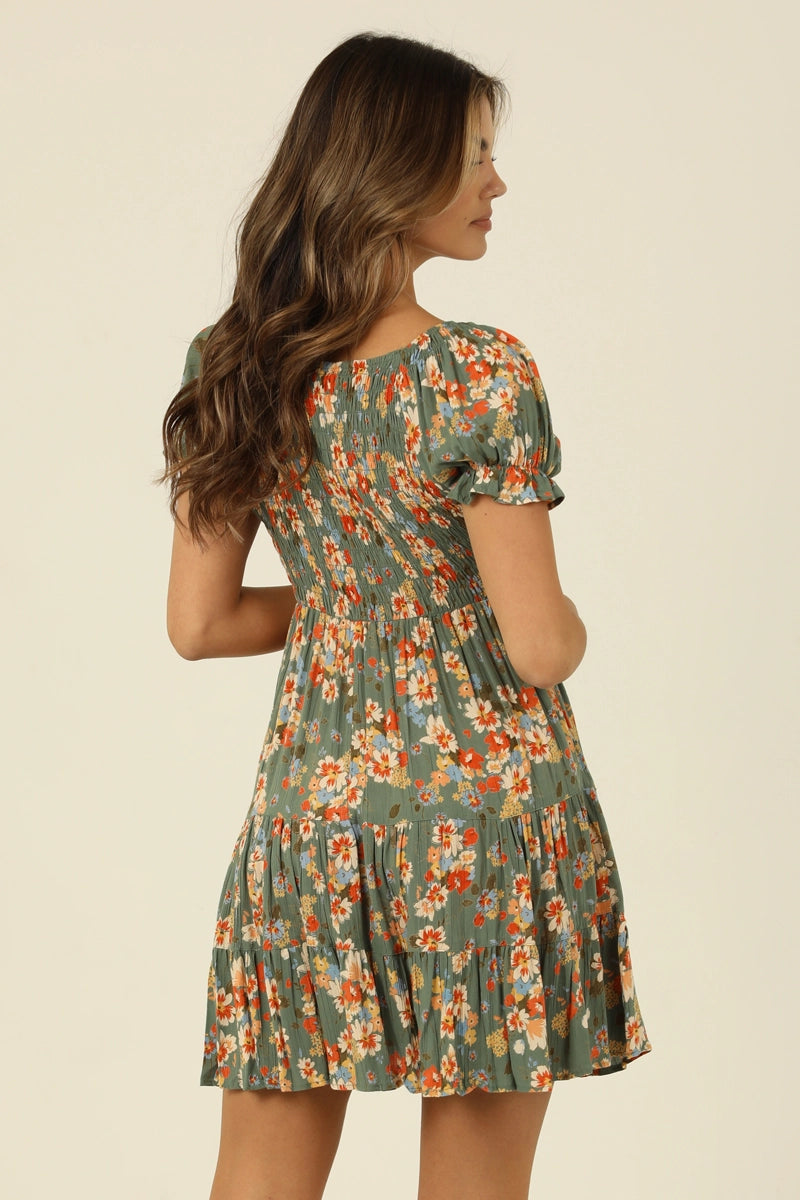 Sage + Floral Mini Dress