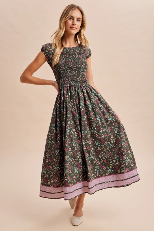 Smocked Floral Midi Dress