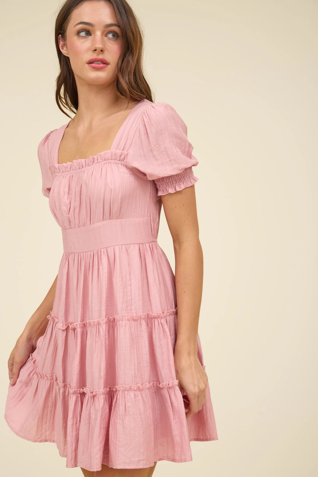 Square Neck Tiered Mini Dress