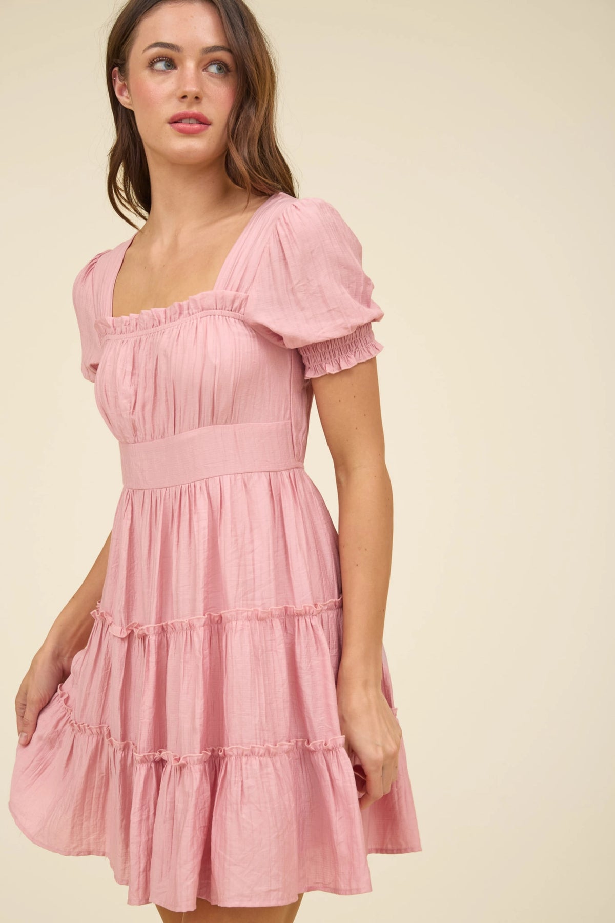 Square Neck Tiered Mini Dress