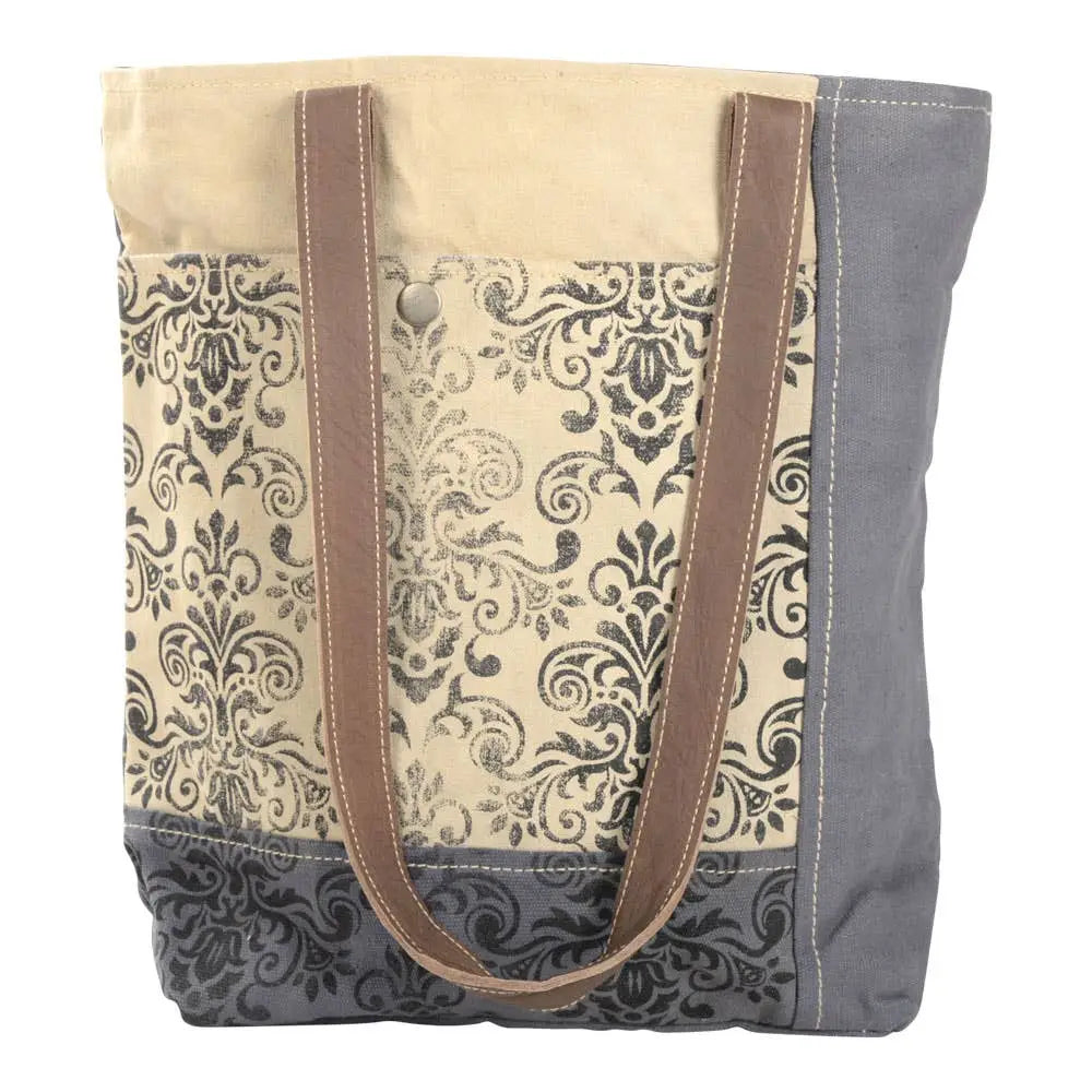 Repurposed Canvas Tote - Gray Floral