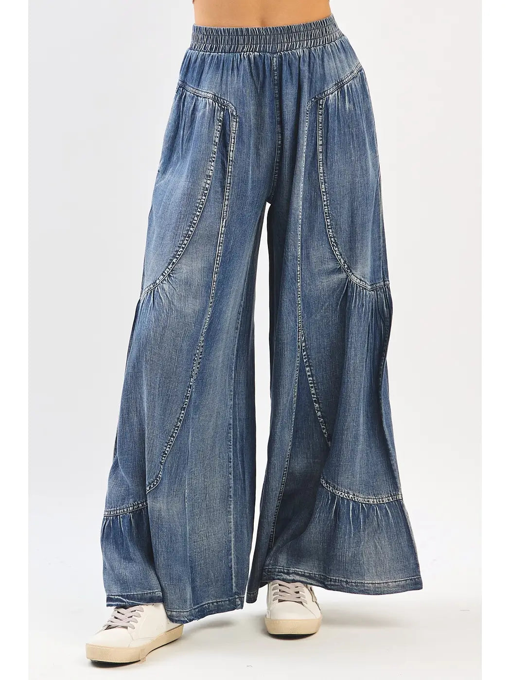 Ruffled + Tiered Chambray Pants