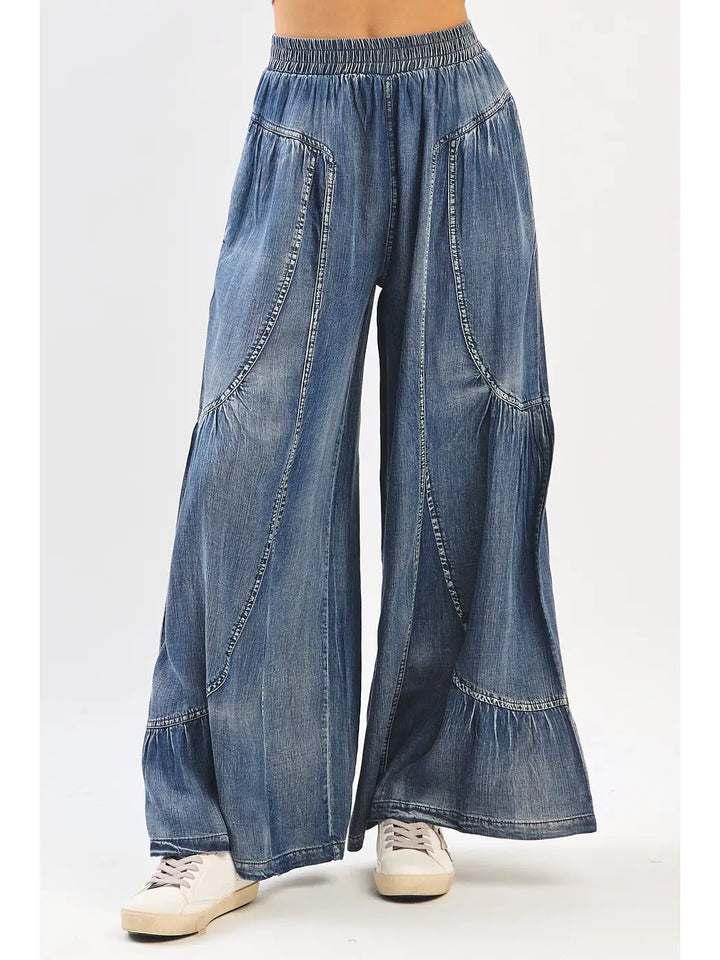 Ruffled + Tiered Chambray Pants