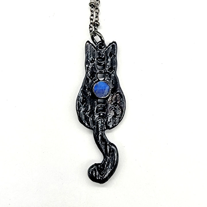 Moonstone Black Cat Moon Phase Necklace