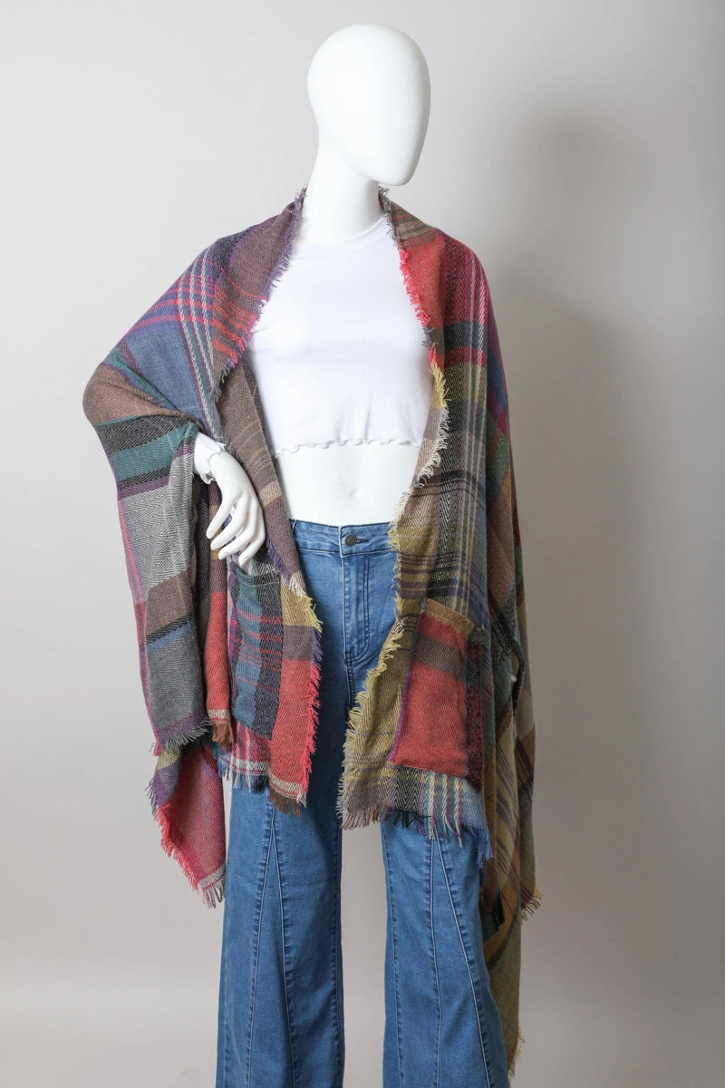 Plaid Pocketed Ruana