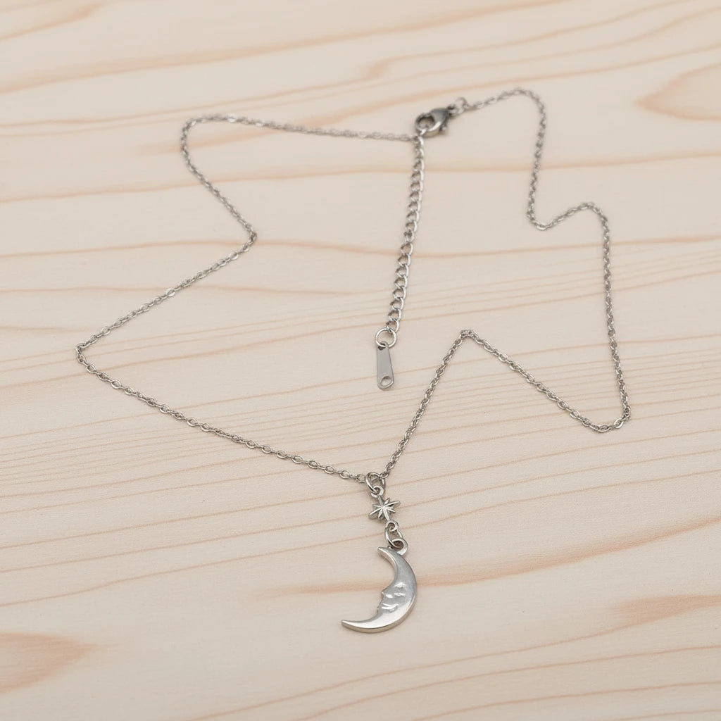 18K Star + Crescent Moon Necklace