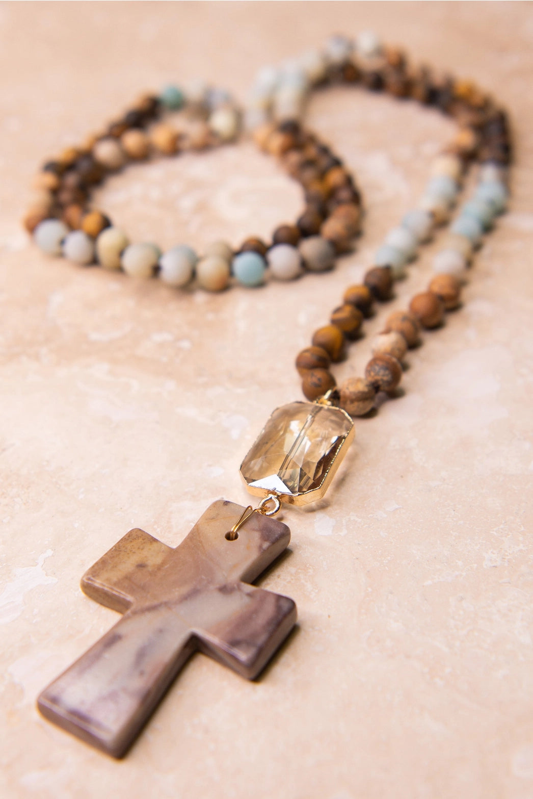 Natural Stone  + Cross Necklace