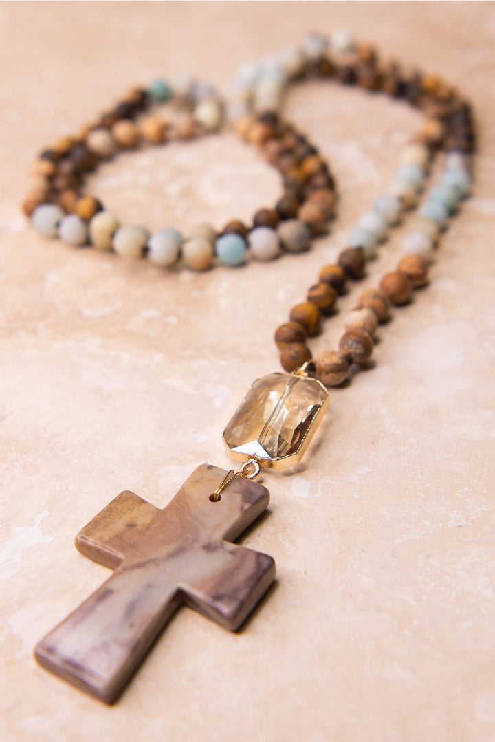 Natural Stone  + Cross Necklace