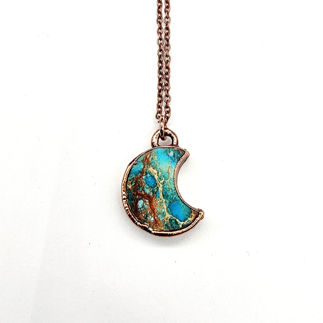 Petite Blue Sea Sediment Moon Necklace