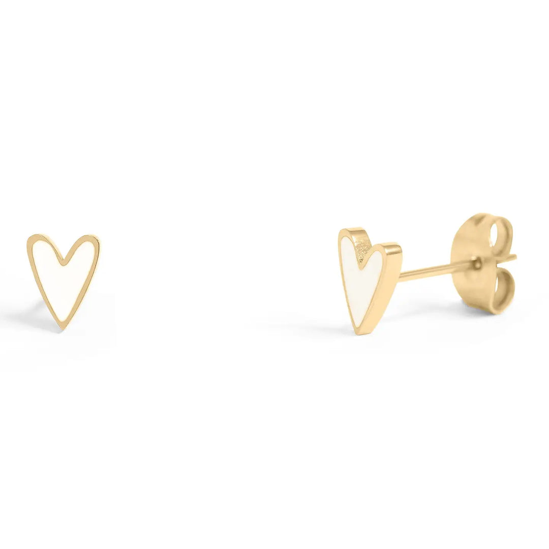 18K Gold + White Heart Studs