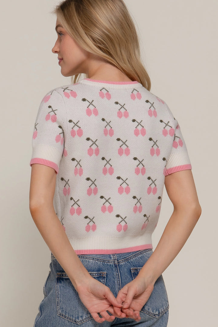 Short Sleeve Knit Cherry Top