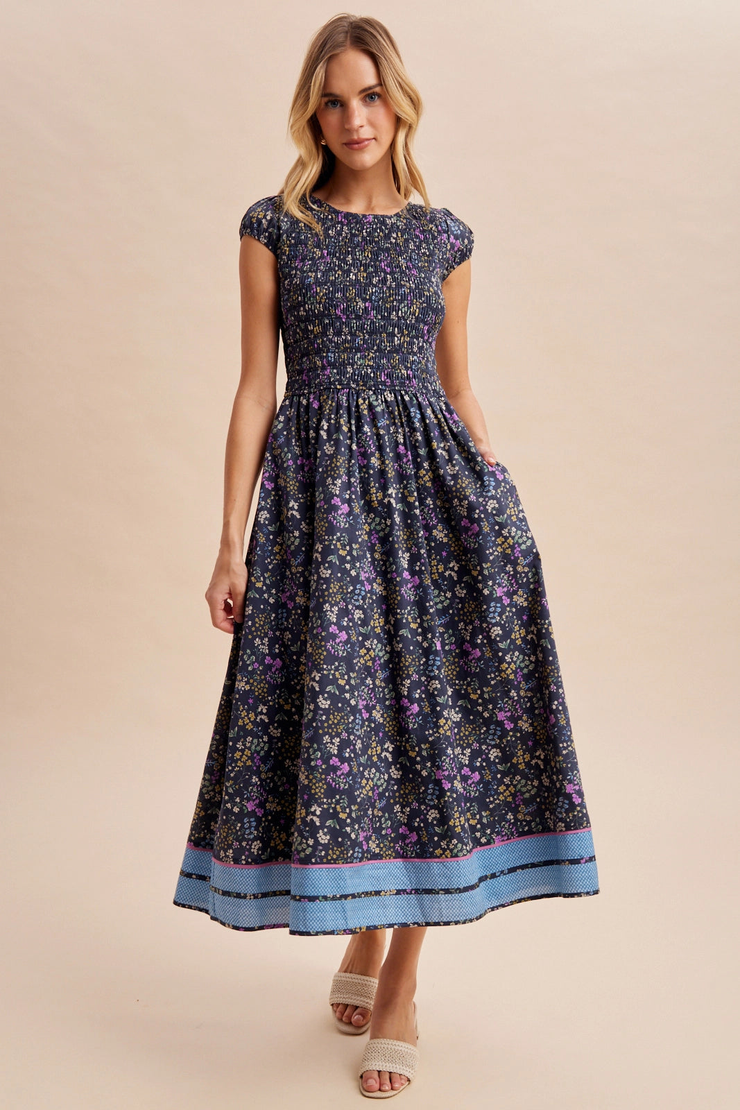 Smocked Floral Midi Dress