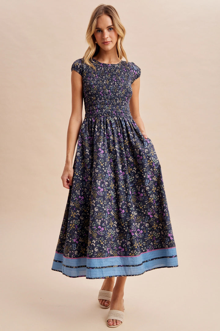 Smocked Floral Midi Dress