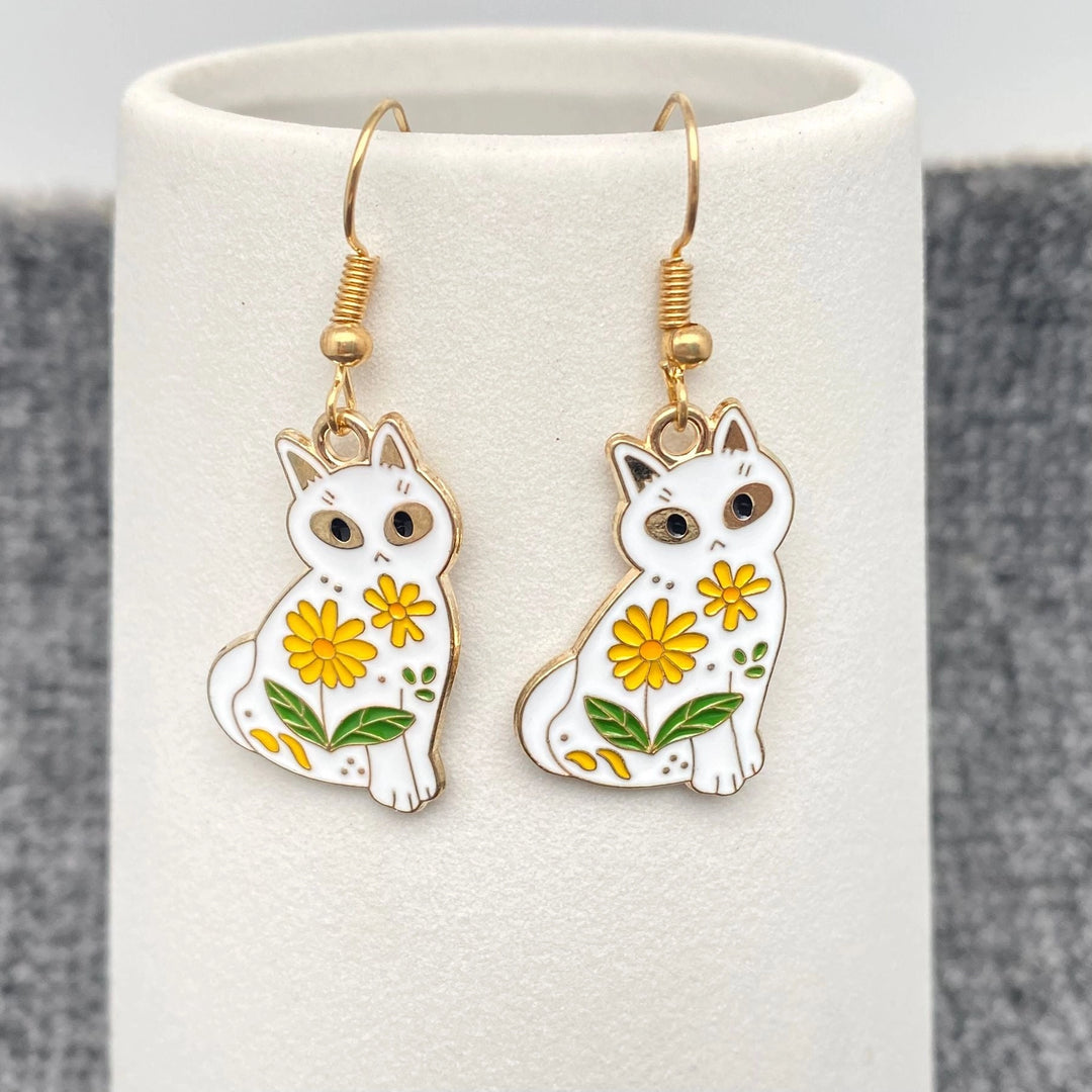 Enamel Flower Cat Dangle