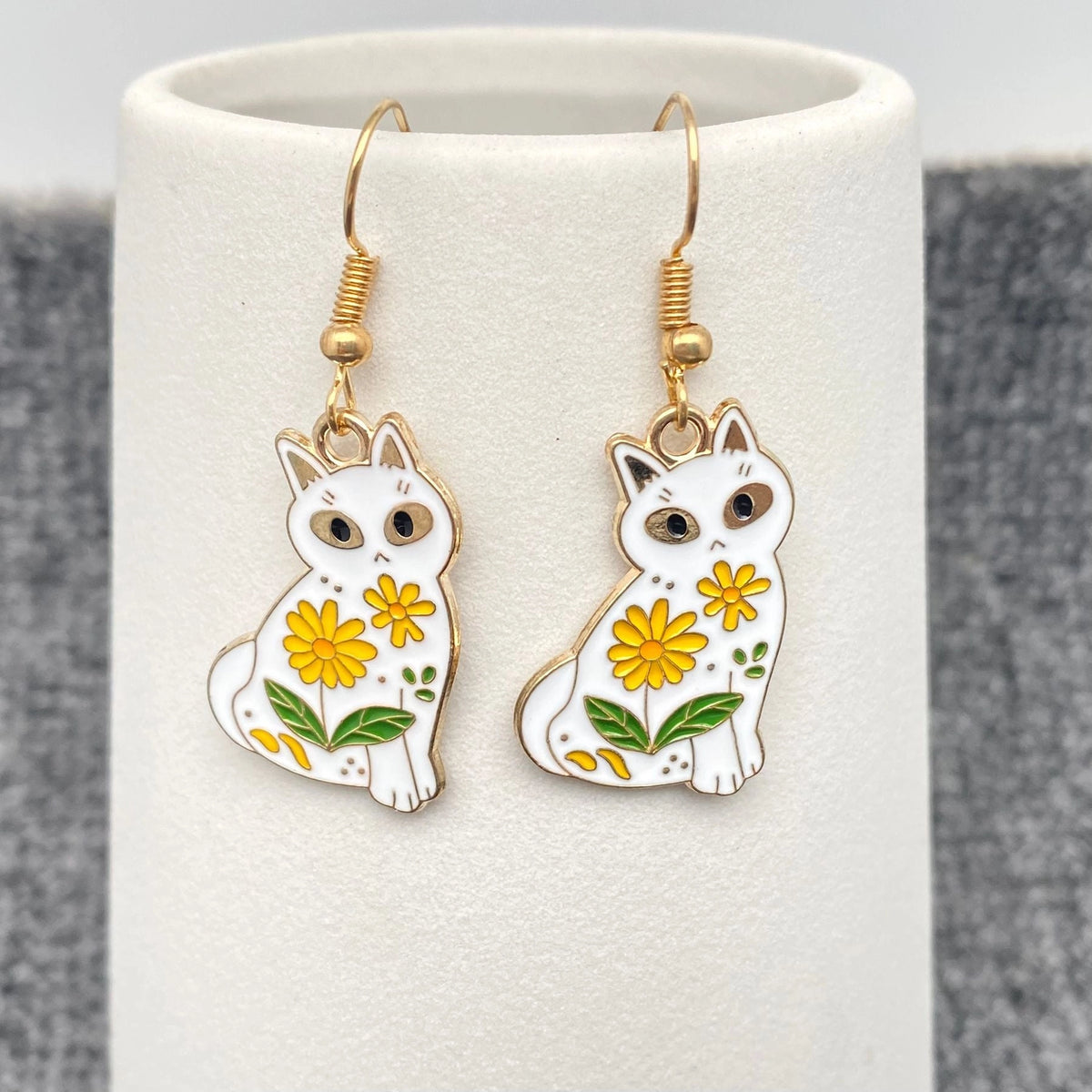 Enamel Flower Cat Dangle