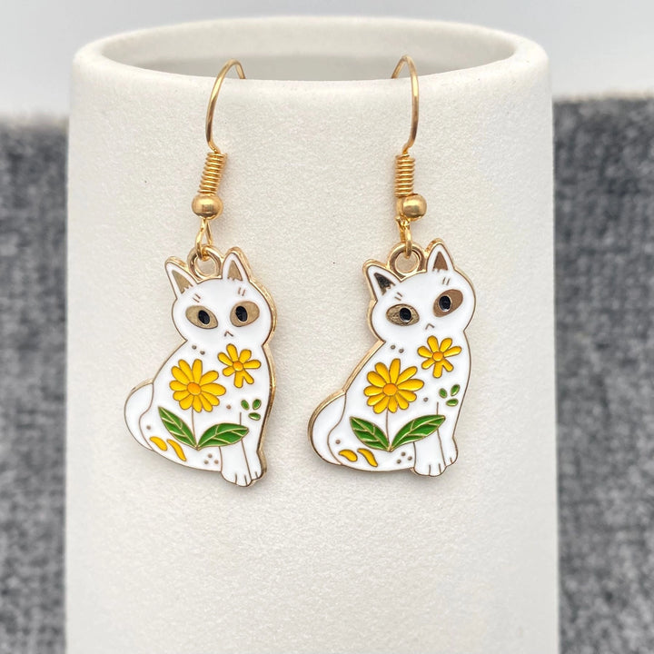 Enamel Flower Cat Dangle