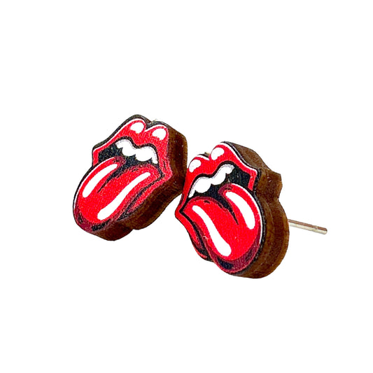 Iconic Tongue + Lips Wood Studs