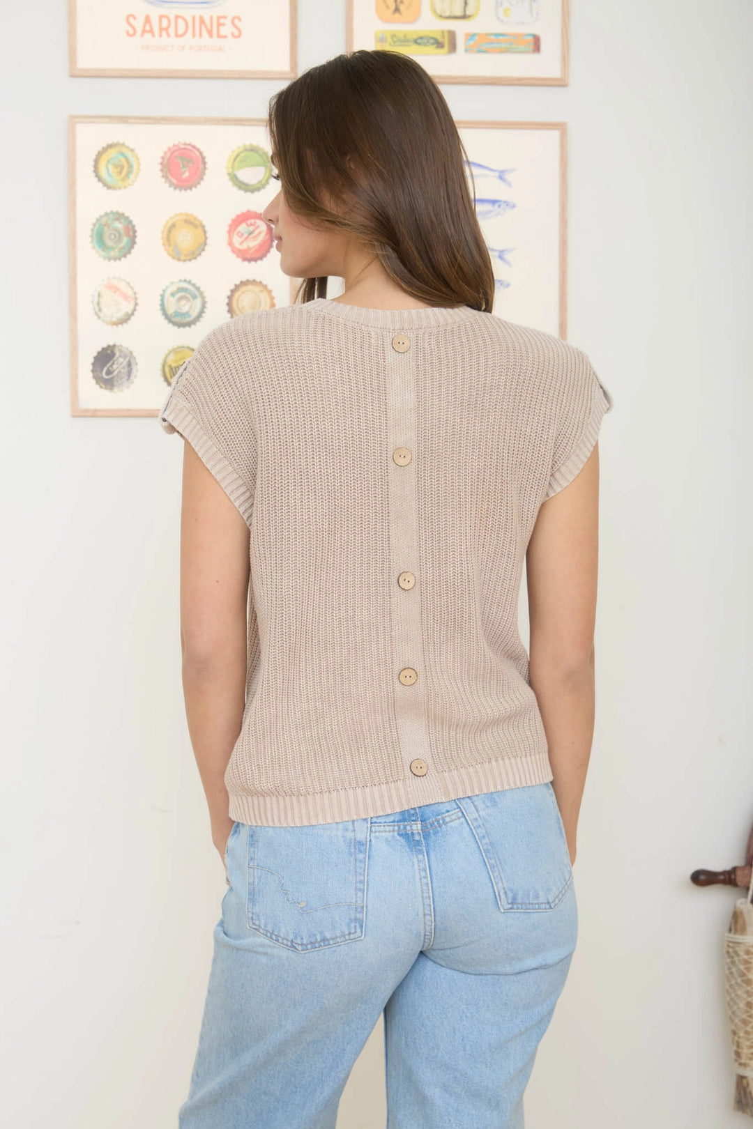 Acid Washed Back Button Top