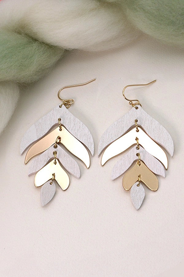Wood + Metal Feather Design Dangle