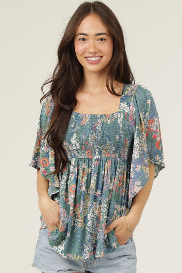 Smocked Floral Top