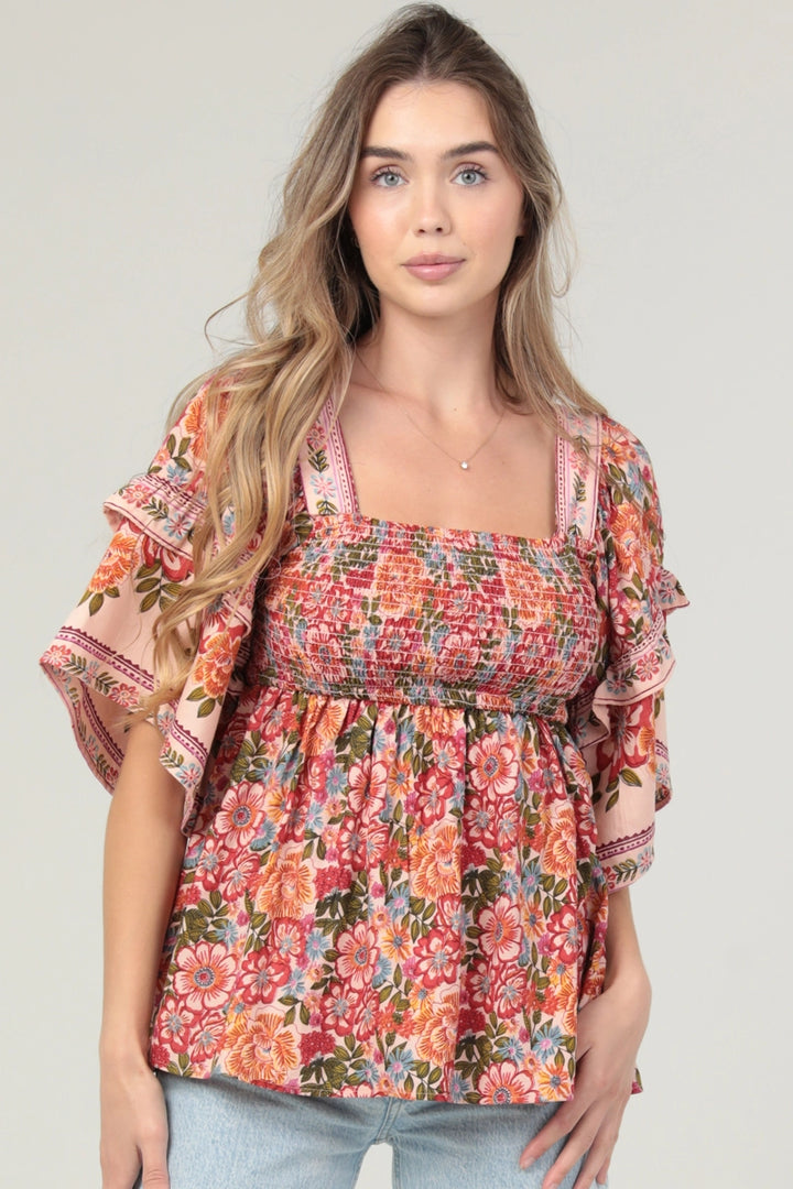 Square Neck Ruffle Sleeve Top