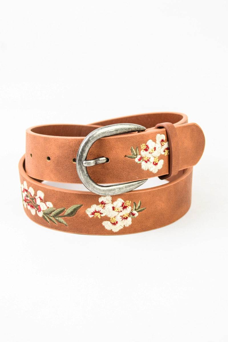 Hibiscus Embroidered Vegan Belt
