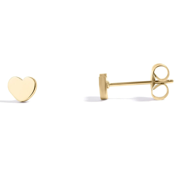 18K Gold Solid Heart Studs