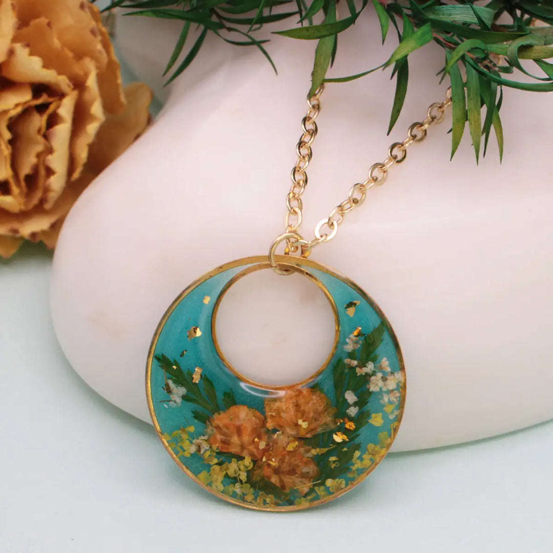Blue Moods Pressed Flower Necklace