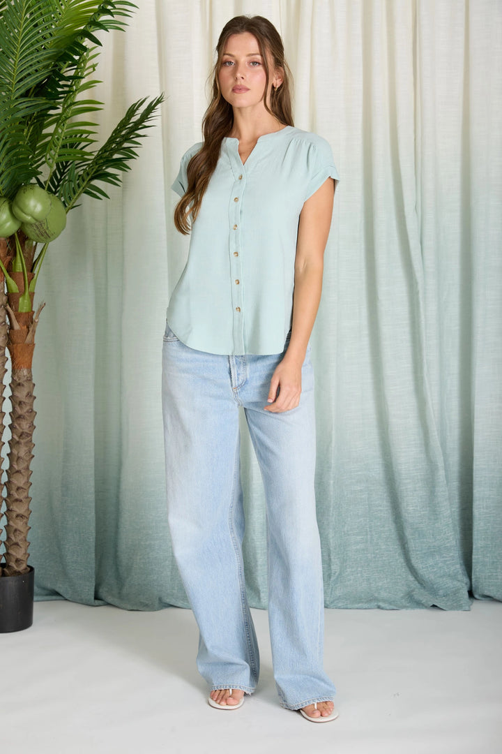 Cuffed Sleeve Button Down Top