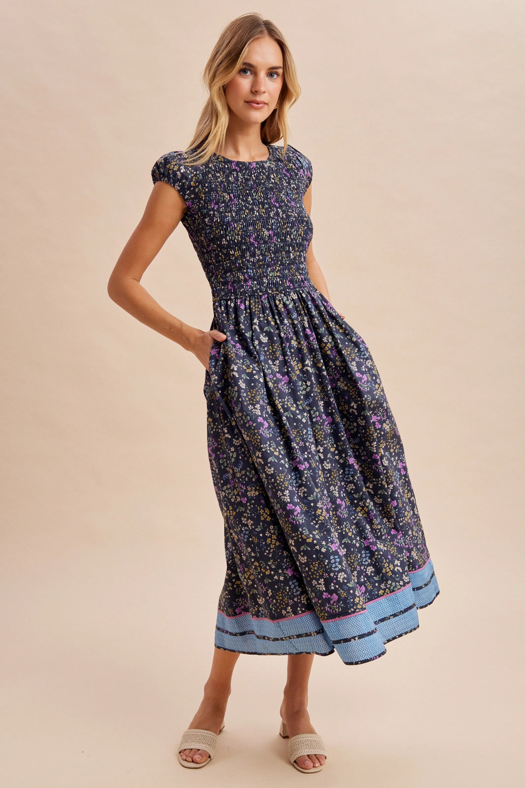 Smocked Floral Midi Dress