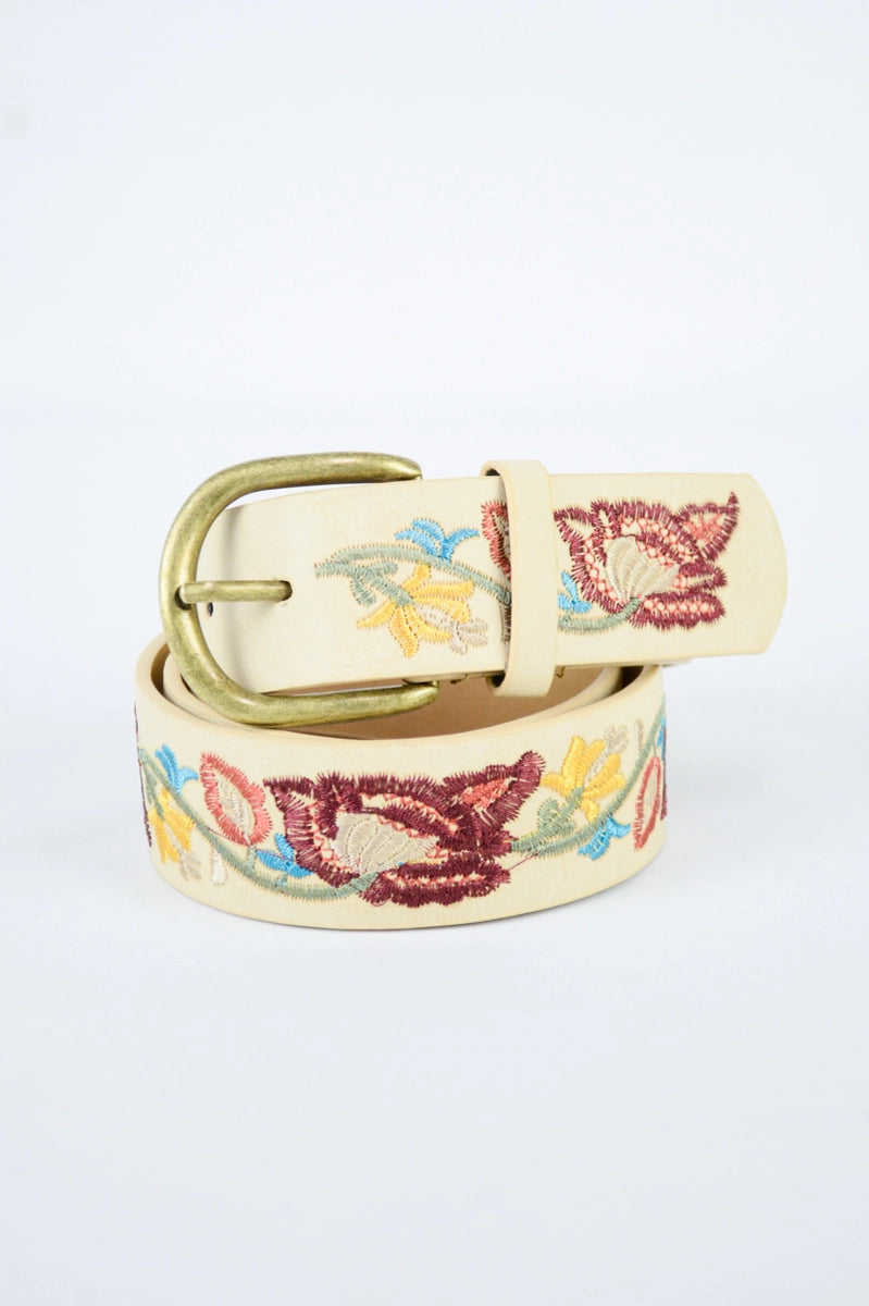 Floral Embroidered  Vegan Belt