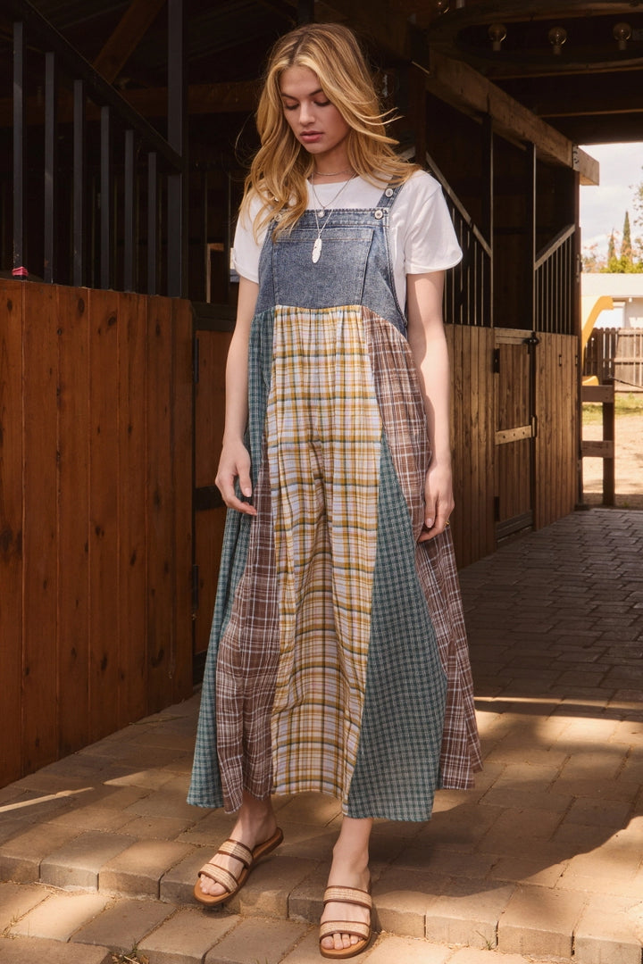 Patchwork Denim Overall Dress