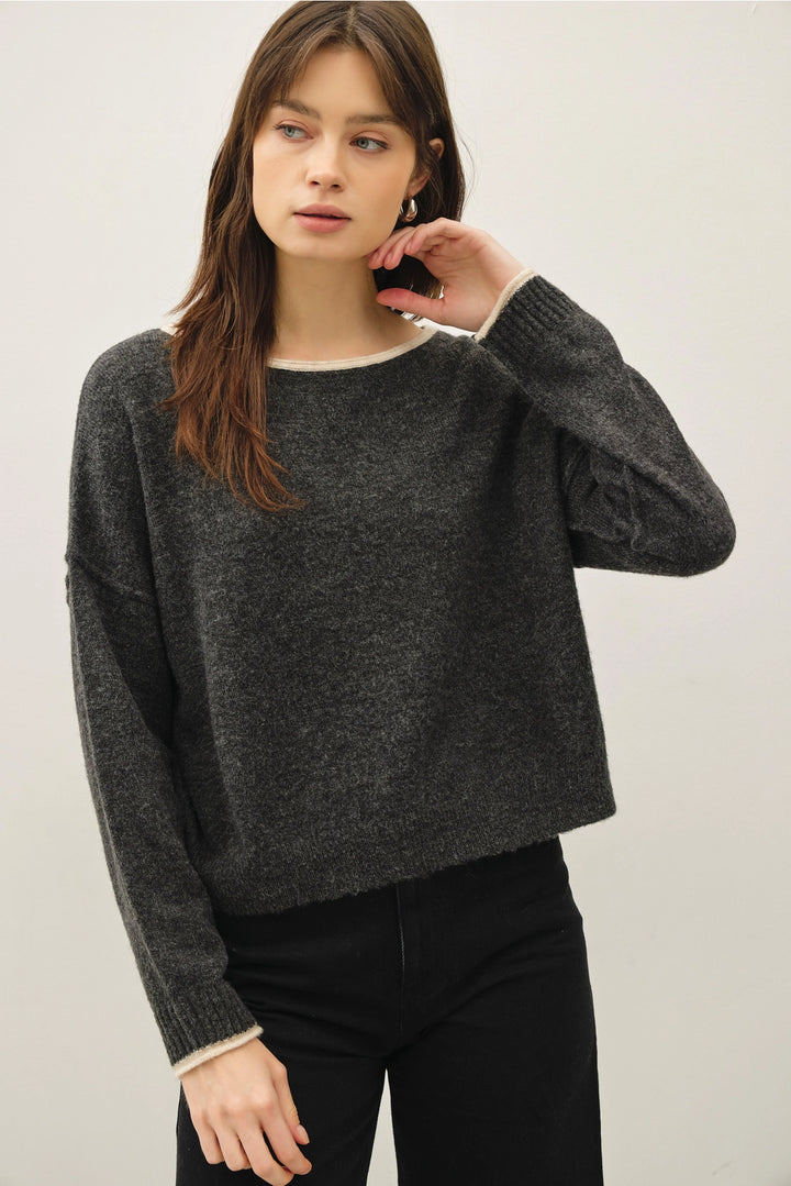 Contrast Boat Neck Sweater