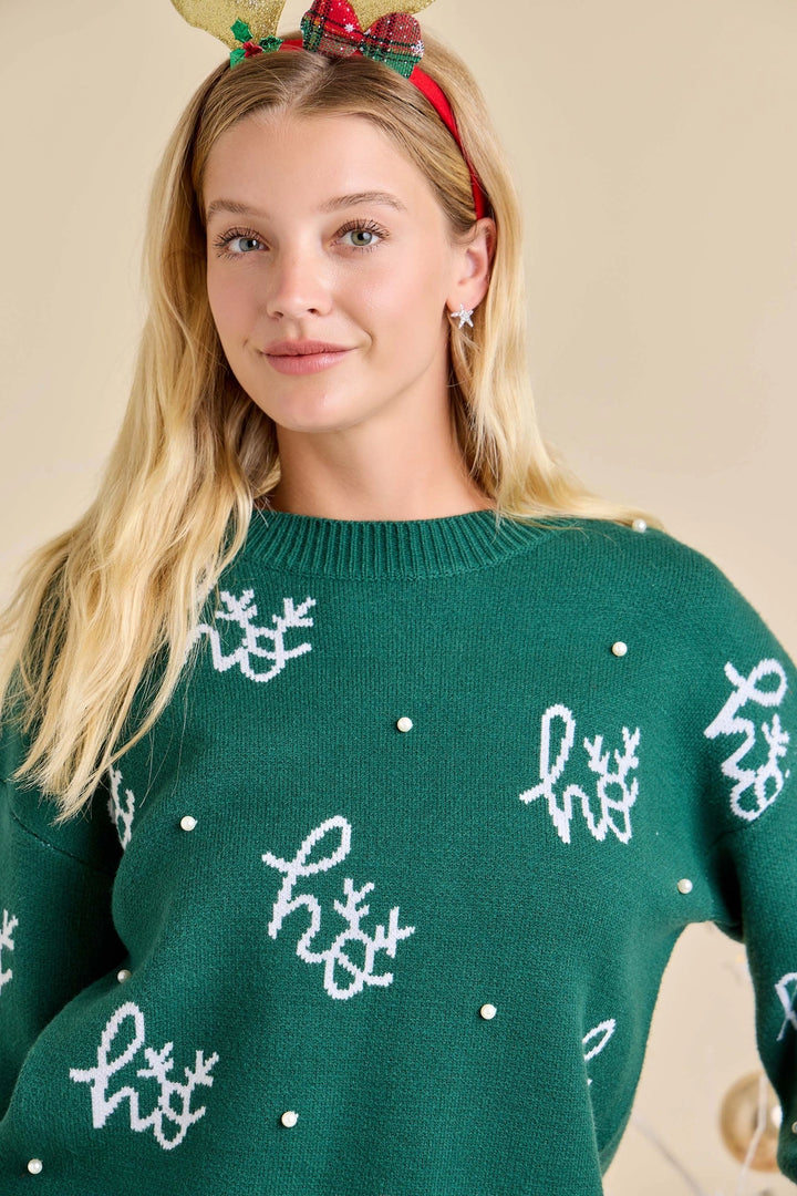 'Ho Ho Ho' Pearl Knit Sweater
