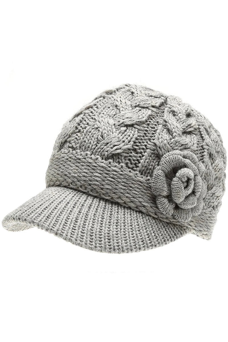 Knit Newsboy Hat With Flower