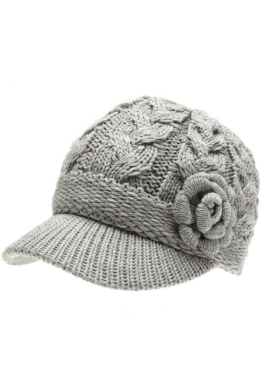 Knit Newsboy Hat With Flower