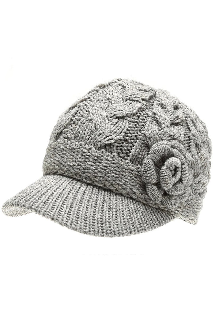 Knit Newsboy Hat With Flower