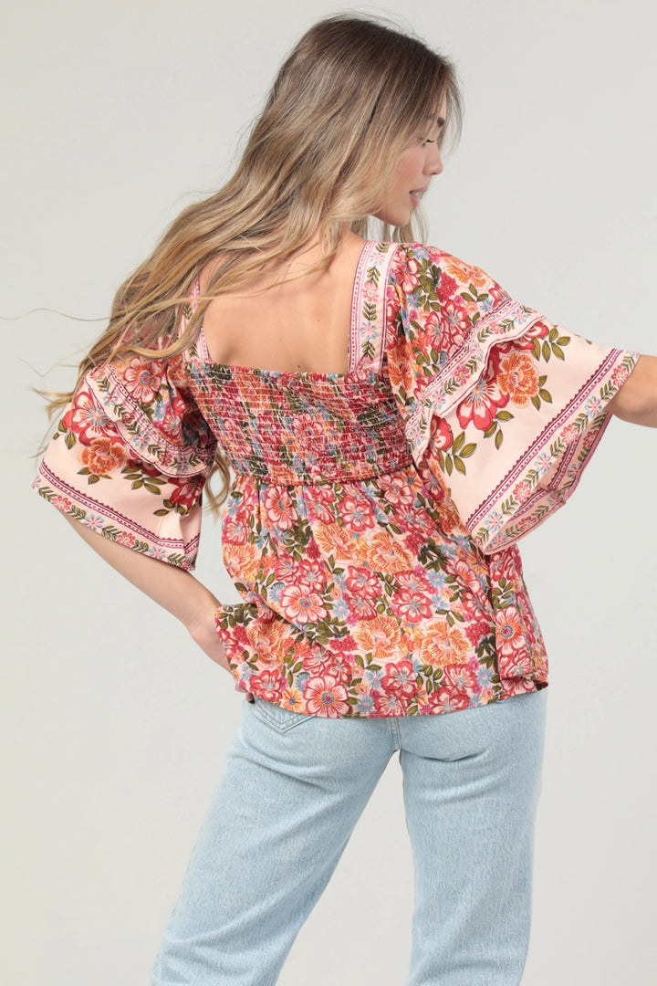 Square Neck Ruffle Sleeve Top