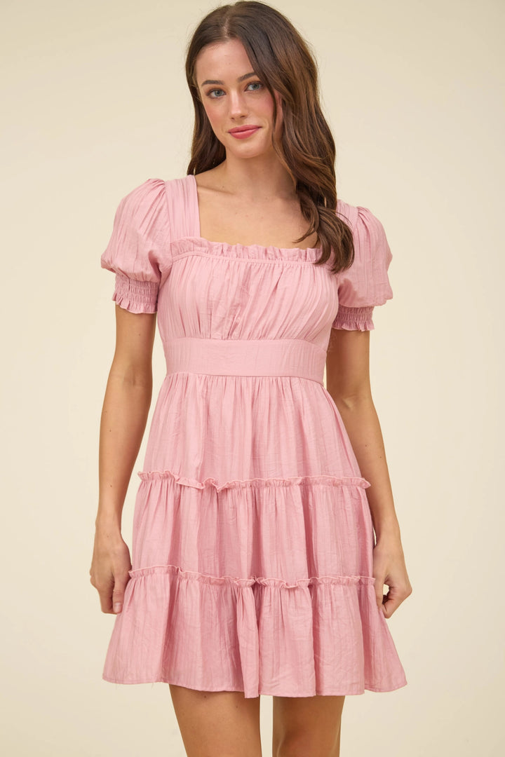 Square Neck Tiered Mini Dress