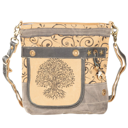 Repurposed Canvas Shoulder Bag - Tree Of Life