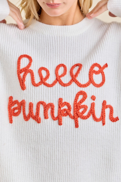 Hello Pumpkin Embroidered Sweater