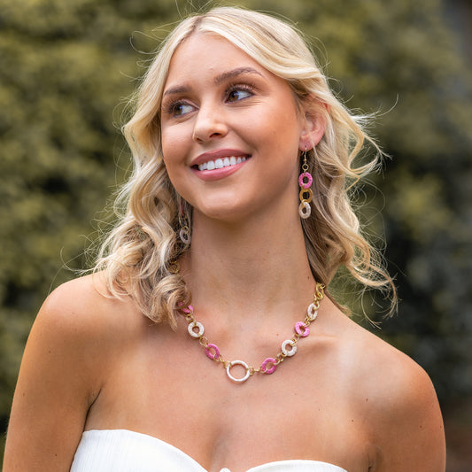 Sachi Raffia Necklace - Pink + Cream